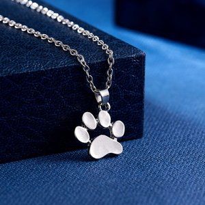 Silver Dog, Cat Love Paw Print Shaped Stainless Steel Metal Pendant‎ Necklace